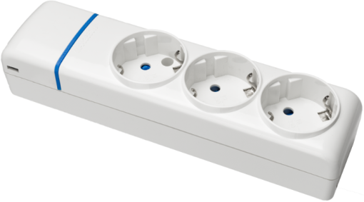 Tomada múltipla com 3 tomadas 2P + T, 16A 250V ~.