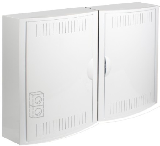 Network termination box 725 x 543 x 115 mm. Surface. With mounting plate for active and passive telecommunications modules. With 35 mm DIN rail. With 2 sockets 2P+E, 16A 250V.