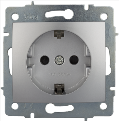 Base fixa 2P + E, 16A 250V ~.  Para encastrar