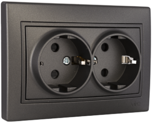 Base dupla fixa 2P + E, 16A 250V ~. Monobloc. Para encastrar.