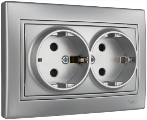 Base dupla fixa 2P + E, 16A 250V ~. Monobloc. Para encastrar.