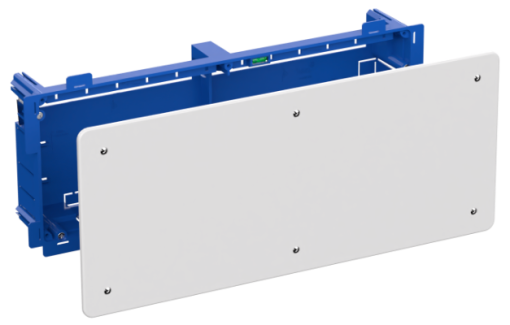 Flush connection box in hollow partition. 390 x 150 x 60 mm.