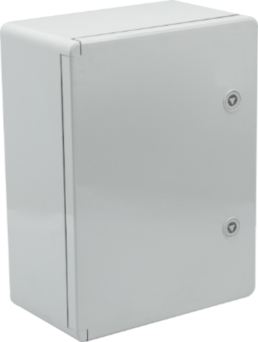 Thermoplastic waterproof enclosure. Smooth door (opaque). External dimensions 300x400x170. With metal mounting plate.