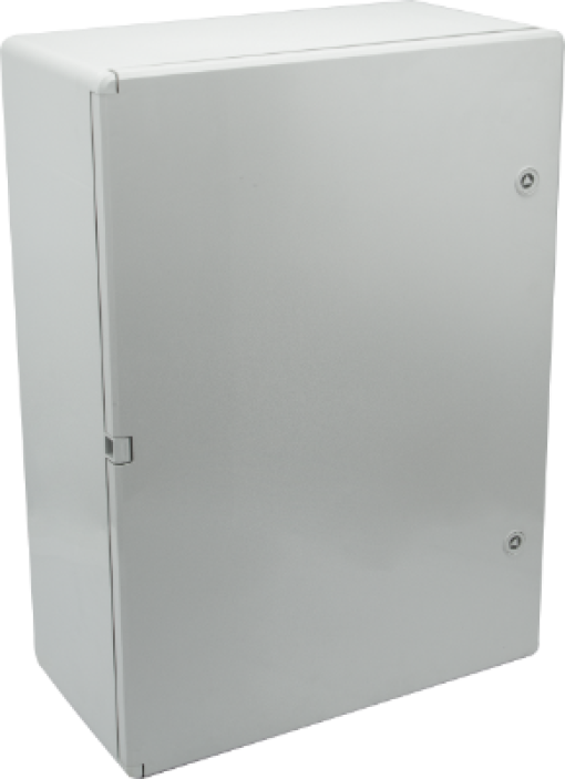 Thermoplastic waterproof enclosure. Smooth door (opaque). External dimensions 500x600x220. With metal mounting plate.