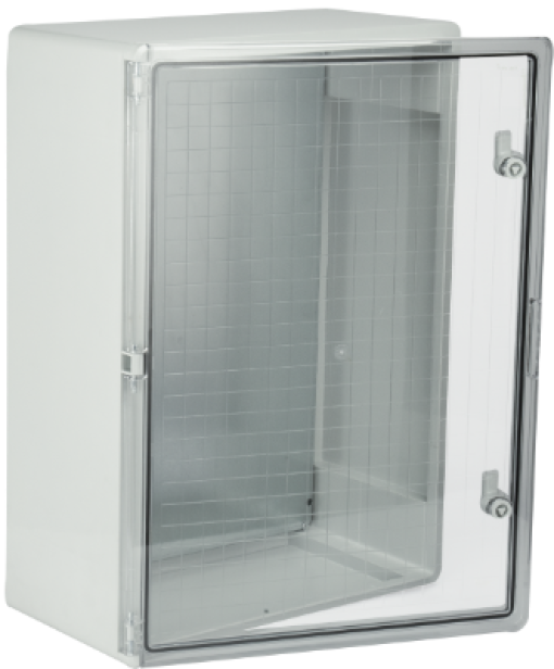 Thermoplastic waterproof enclosure. Smooth door (transparent). External dimensions 500x700x250. With metal mounting plate.