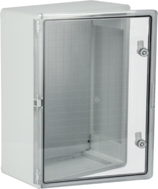 Thermoplastic waterproof enclosure. Smooth door (transparent). External dimensions 500x600x220. With metal mounting plate.