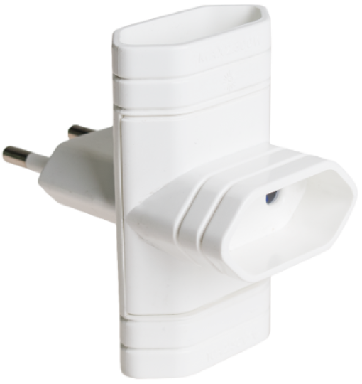Adaptador triplo 2P, 10A 250V ~. Cor branca.