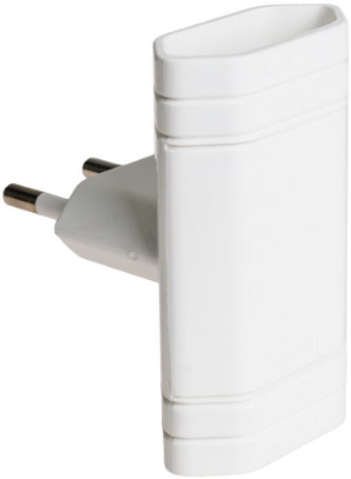 Adaptador duplo 2P, 10A 250V ~. Cor branca.