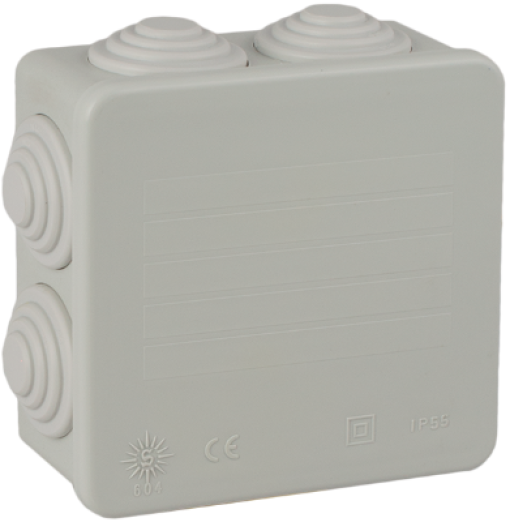 Caixa de conexão estanque 80 x 80 x 35 mm com cones. Cor cinzenta.