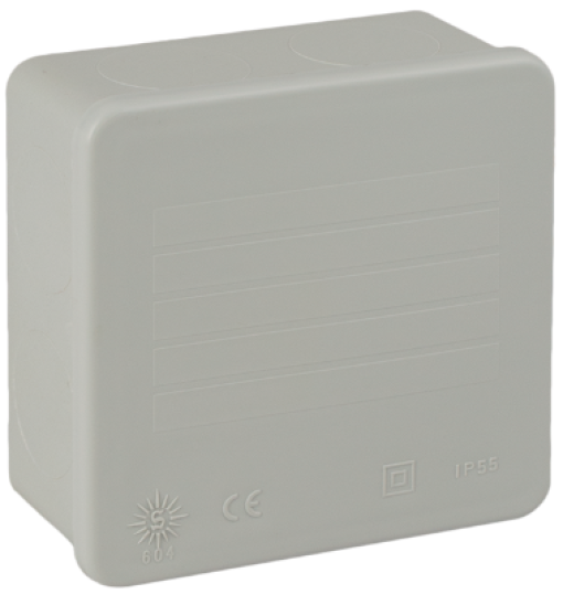 Watertight connection box 80 x 80 x 35 mm without cones. Grey colour.