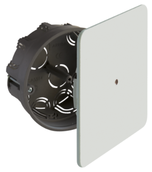 Caixa de ligação para encastrar com tampa quadrada nivelável, ajuste do perímetro, com parafuso central. Ø 100 mm