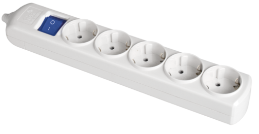 Tomada múltipla Solera com 5 tomadas 2P + T, 16A 250V ~. Com interruptor de luz.