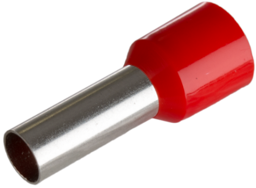 Single bootlace ferrules. Bag of 50 units. Cross-section 10 mm² x 12 mm. Red color.