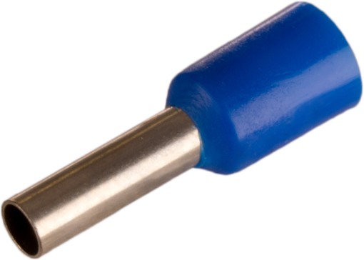 Single bootlace ferrules. Bag of 50 units. Cross-section 2.5 mm² x 8 mm. Blue color.