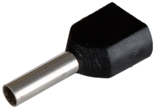 Terminais de ponta oca duplos. Para secção 2x1,5 mm² - 8 mm. Cor preta.