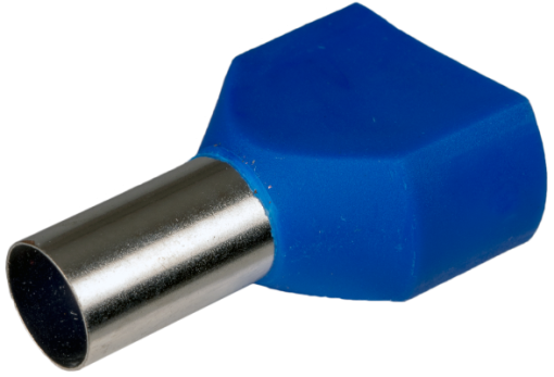 Terminais de ponta oca duplos. Para secção 2x16 mm² - 14 mm. Cor azul.