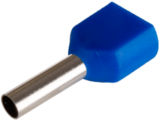 Terminais de ponta oca duplos. Para secção 2x2,5 mm² - 10 mm. Cor azul.