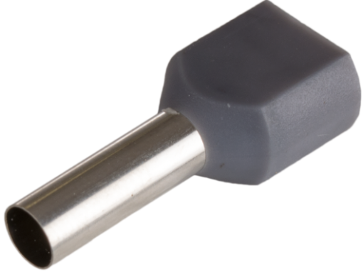 Terminais de ponta oca duplos. Para secção 2x4 mm² - 12 mm. Cor cinzenta.