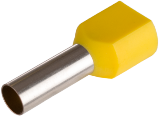 Terminais de ponta oca duplos. Para secção 2x6 mm² - 14 mm. Cor amarela.