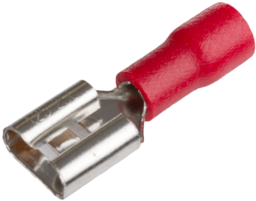 Faston terminals 0.8 x 6.35 mm, for cable cross-section 0.5 to 1.5 mm², red color.