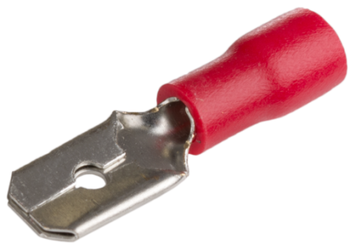 Terminais de guia 0,8 x 6,35 mm, para secção de 0,5 a 1,5 mm², cor vermelha.