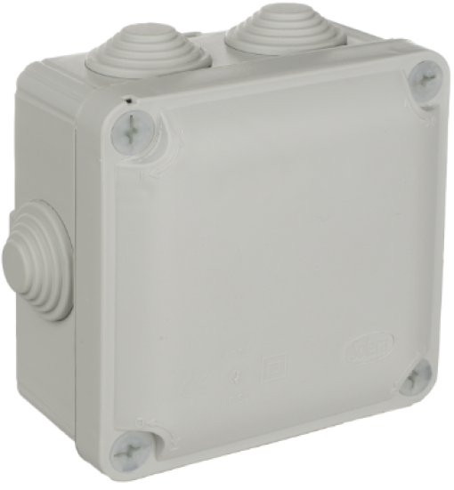 Caixa de conexão estanque Ybox 110 x 110 x 60 mm com cones. Cor cinzenta. Marca N (Aenor).