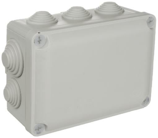 Caixa de conexão estanque Ybox 153 x 110 x 65 mm com cones. Cor cinzenta. Marca N (Aenor).