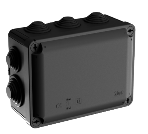 Caixa de conexão estanque Ybox 153 x 110 x 65 mm com cones. Cor preta. Marca N (Aenor)