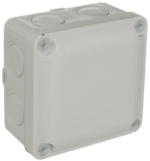 Caixa de conexão estanque Ybox 110 x 110 x 60 mm sem cones. Cor cinzenta. Marca N (Aenor).
