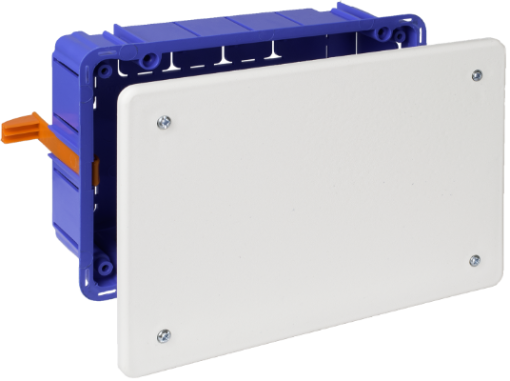 Flush connection box in hollow partition. 170 x 112 x 47 mm. Cover with screws. Fixing system with nylon ties.