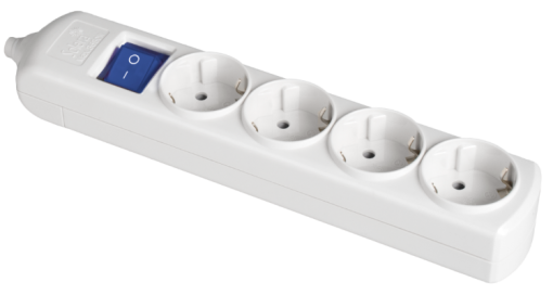 Tomada múltipla com 4 tomadas Solera 2P + T, 16A 250V ~. Com interruptor de luz.