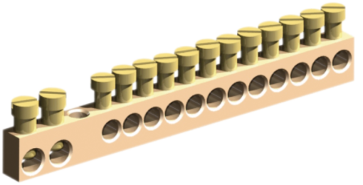 Terminal bar. 12 terminals for cable up to 6 mm² and 2 terminals for cable up to 16 mm².