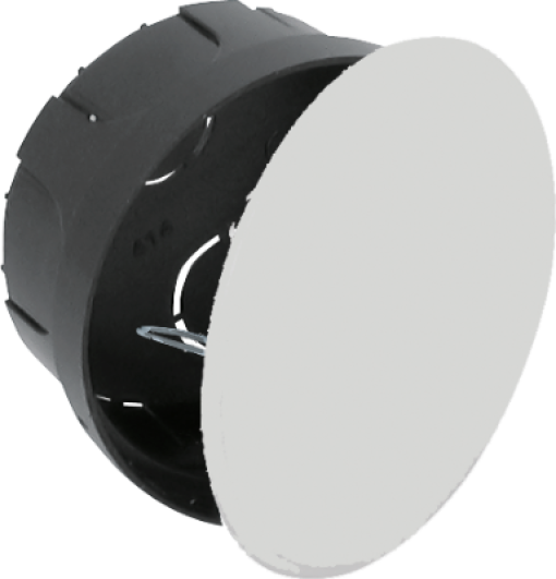 Caixa de ligação para encastrar com tampa, com garras metálicas. Ø 80 mm