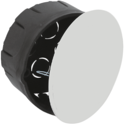 Caixa de ligação para encastrar com tampa, com garras metálicas. Ø 100 x 50. 6 entradas de tubo Ø 32