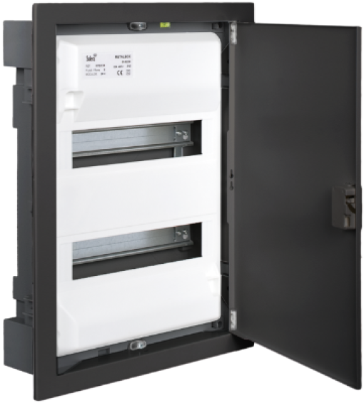 Flush distribution box of 28 modules. With metallic frame and door, Graphite colour