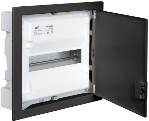 Flush distribution box of 14 modules. With metallic frame and door, graphite Colour