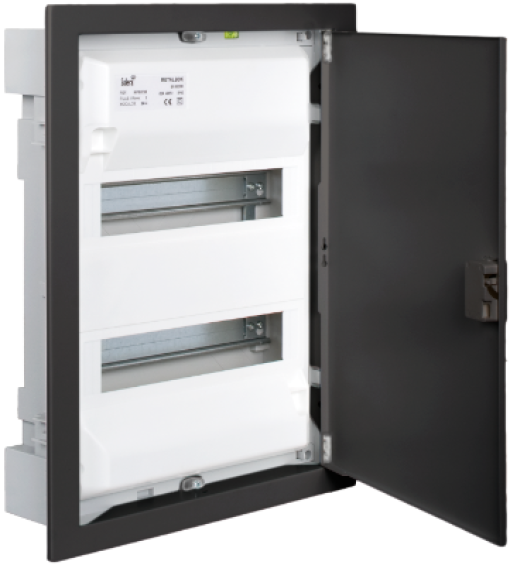Flush distribution Solera box of 28 modules. With metallic frame and door, Graphite colour