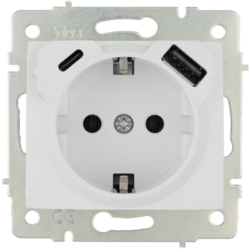 Base fixa 2P + TTL 16A, 250V+ 1 USB  A+ 1 USB C.   2,1A 5V.  Para encastrar.