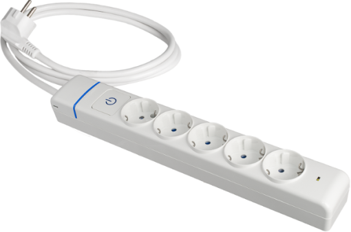 Extensão com 5 bases 2P+T,16A 250V~ Com interruptor de luz. 1.5m de cabo. H05VV-F 3G1,5mm². Com protetor de sobretensão