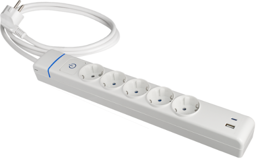 Extensão com 5 bases 2P+T,16A 250V~ Com interruptor de luz. 1.5m de cabo. H05VV-F 3G1,5mm². +USB A+USBC