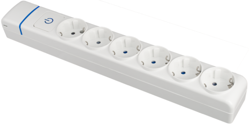 Tomada múltipla com 6 tomadas 2P + T, 16A 250V ~. Com interruptor de luz.