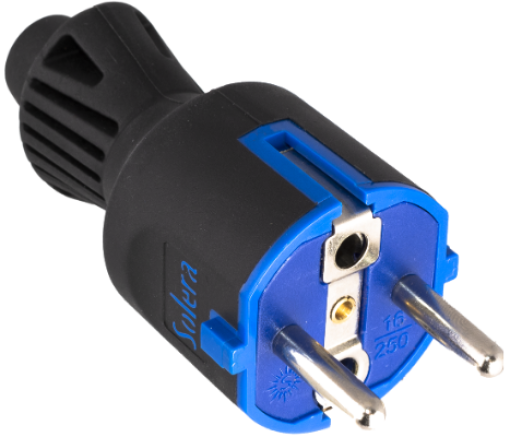 Plugue Solera 2P + E, 16A 250 V ~. Borracha preta