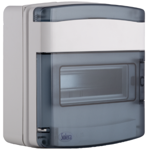 Weatherproof distribution grey box, 9 modules.