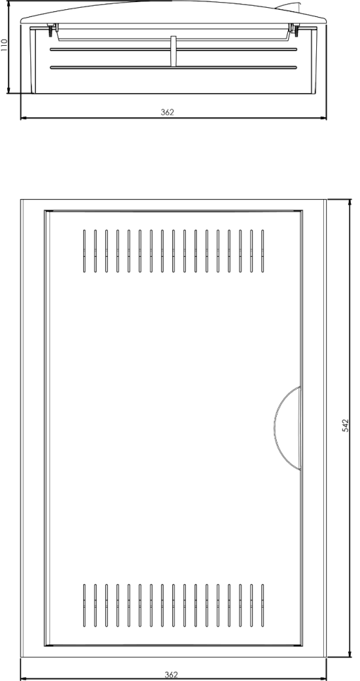 Caixa de ligação de rede 362 x 526 x 86. Para encastrar.