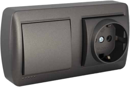 Comutador / interruptor de base fixa 2P + E 16A 250V ~ + 10AX 250V. De superfície.