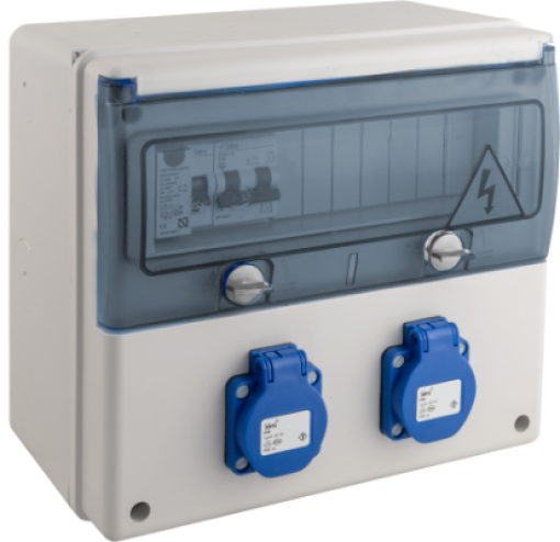 Industrial wired cabinet of 11 modules. 270x250x160 mm.