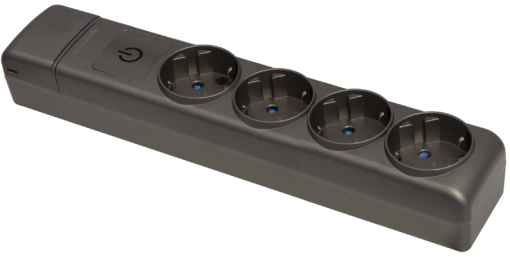 Base múltipla com 4 tomadas 2P + T, 16A 250V ~. Com interruptor de luz.