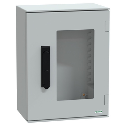 wall-mounting encl. polyester monobloc IP66 430x330x200mm 3p.lock glazed door