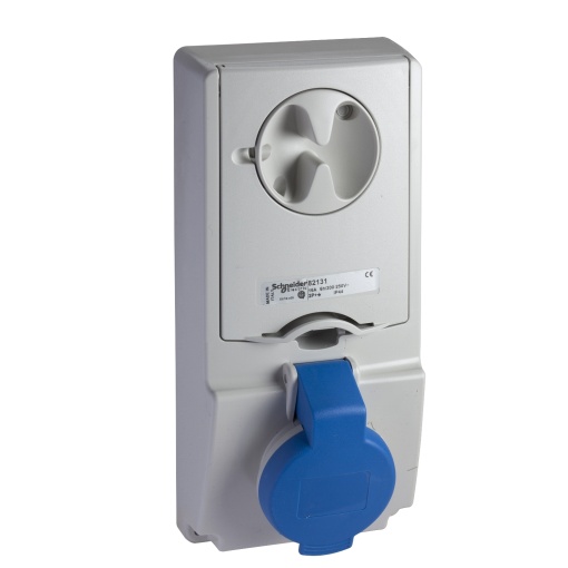 Tomada com encravamento, Mureva PK, montagem em quadro, 32 A, 2PE, 220 V, IP44