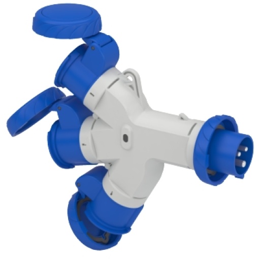 PratiKa multiple adapter - 3 industrial sockets - 16 A - 2PE - 220V AC - IP67